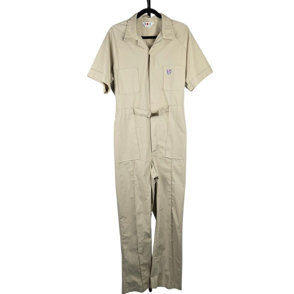 Vintage Tom Cat Nine Lives Khaki Workwear Coveralls Jumpsuit Full Zip